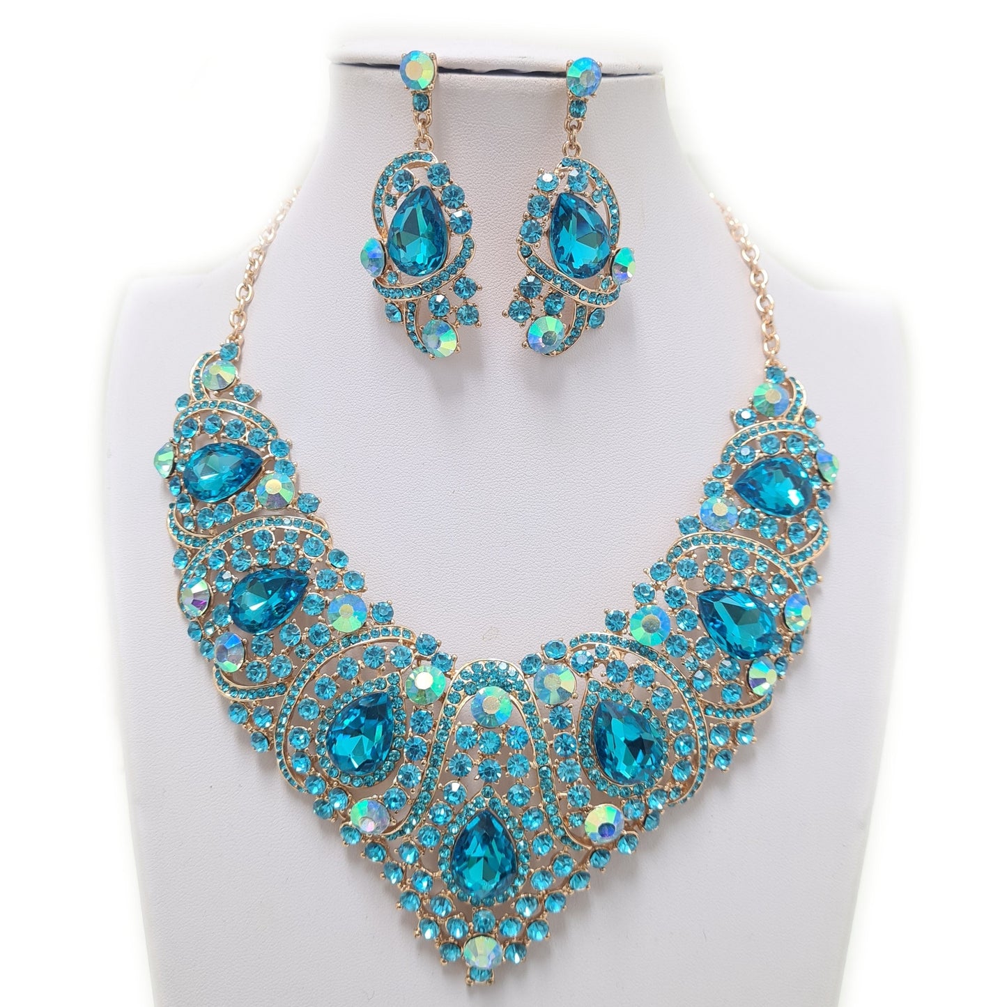 Blue Tear Drops Rhinestone Jewellery Set