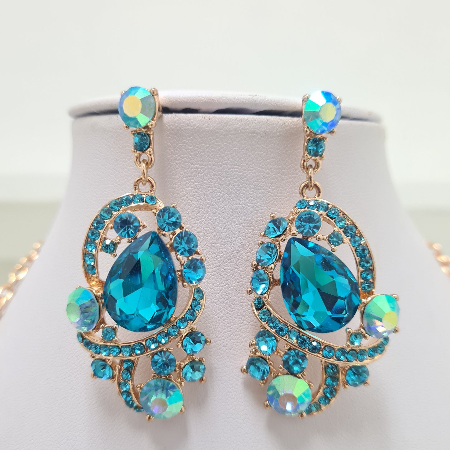 Blue Tear Drops Rhinestone Jewellery Set