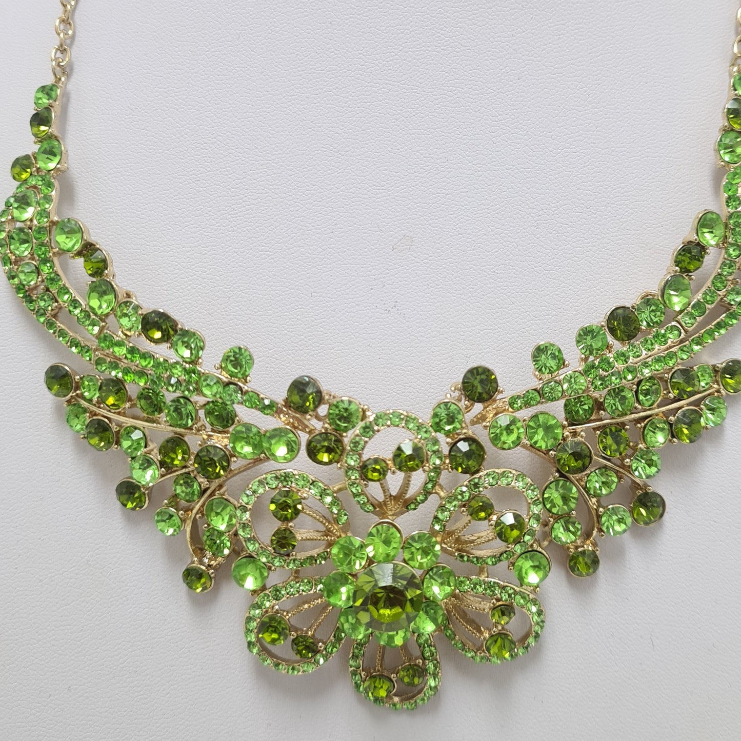 Green Flower Rhinestone Jewellery Set
