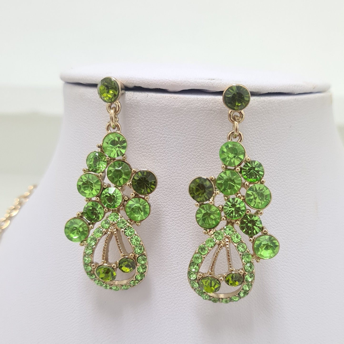 Green Flower Rhinestone Jewellery Set
