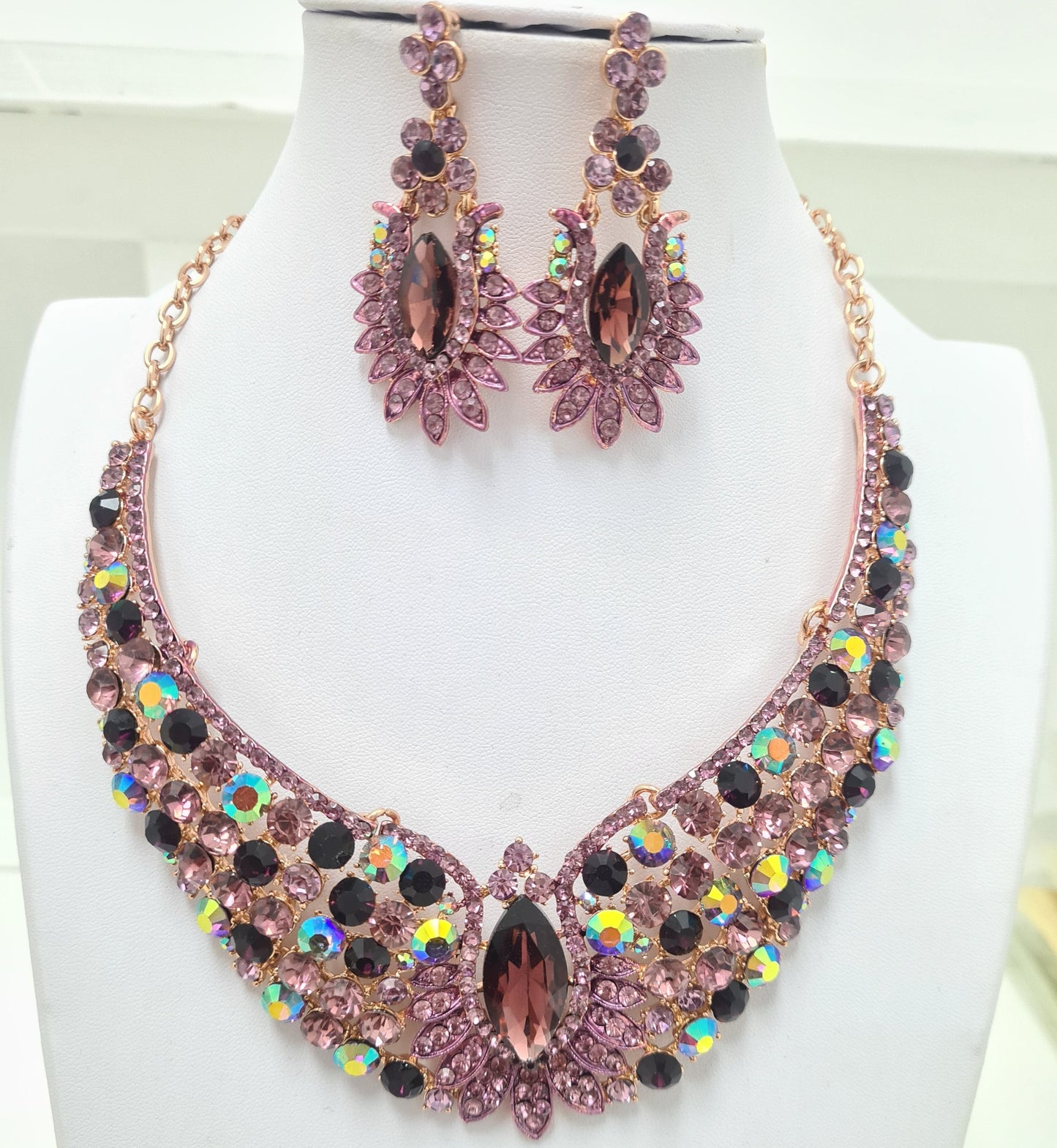 Purple Rhinestone Jewellery Set
