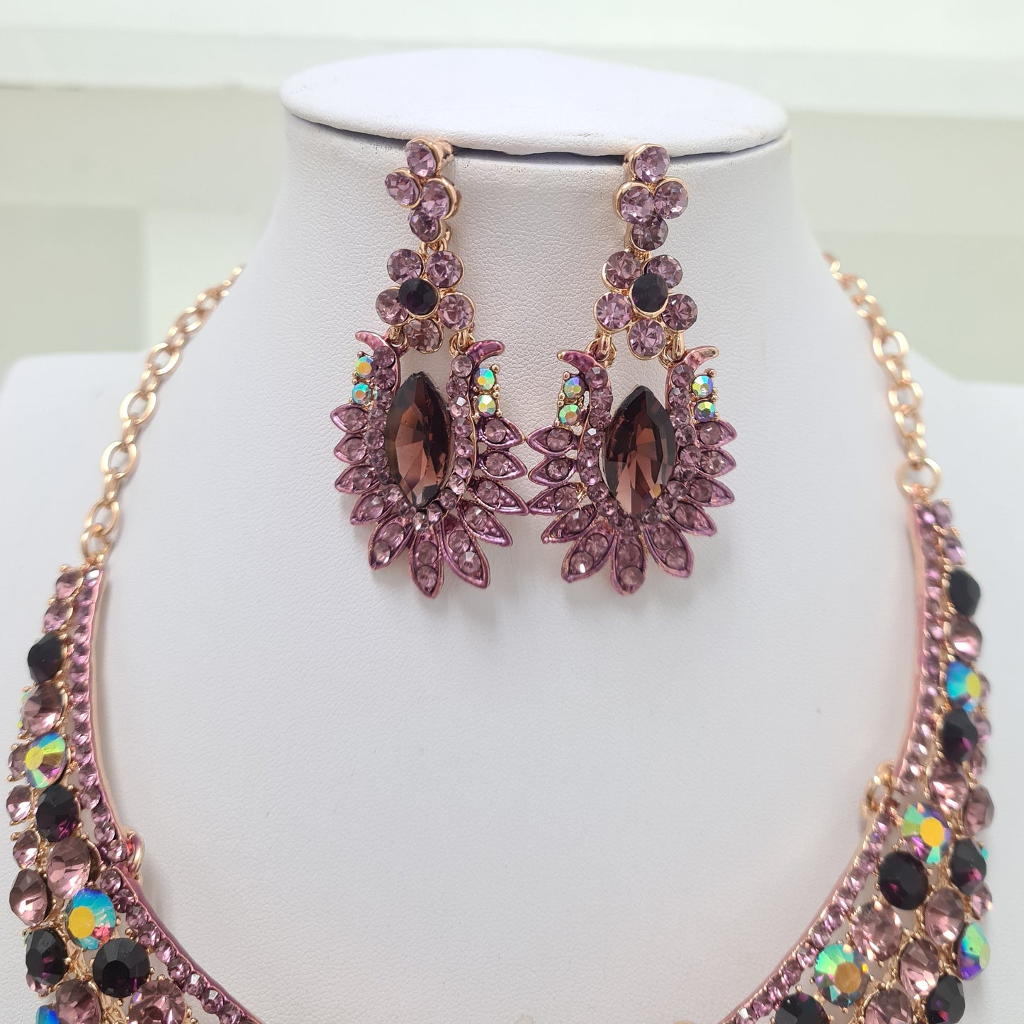 Purple Rhinestone Jewellery Set