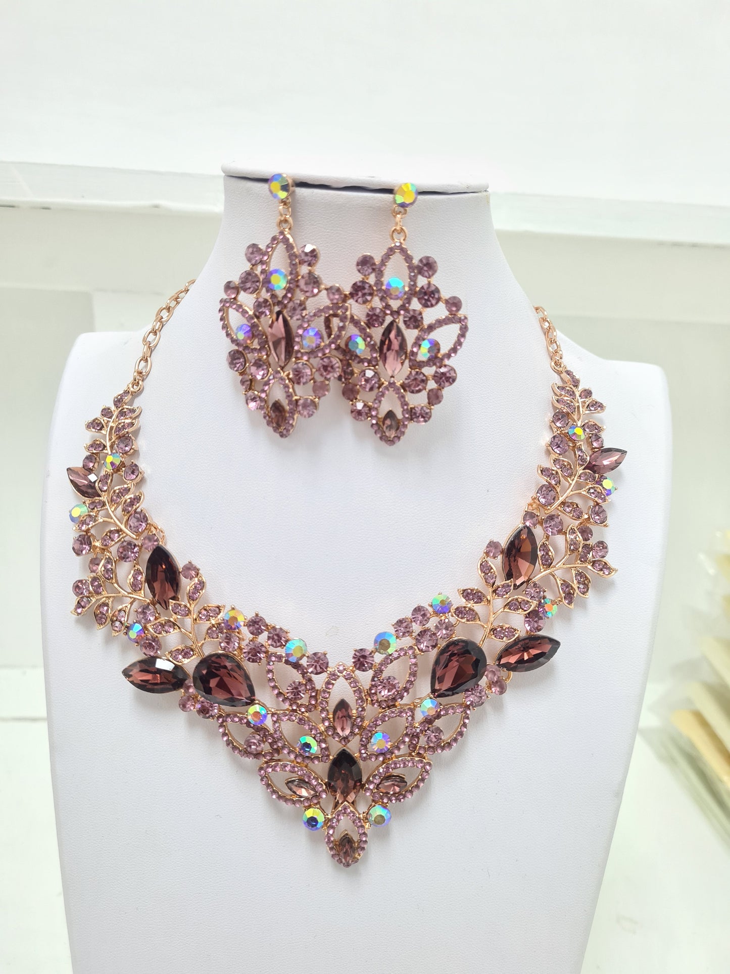 Purple Rhinestone Necklace Set