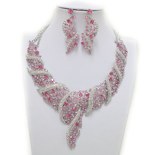 Pink and Silver Rhinestone Jewellery Set