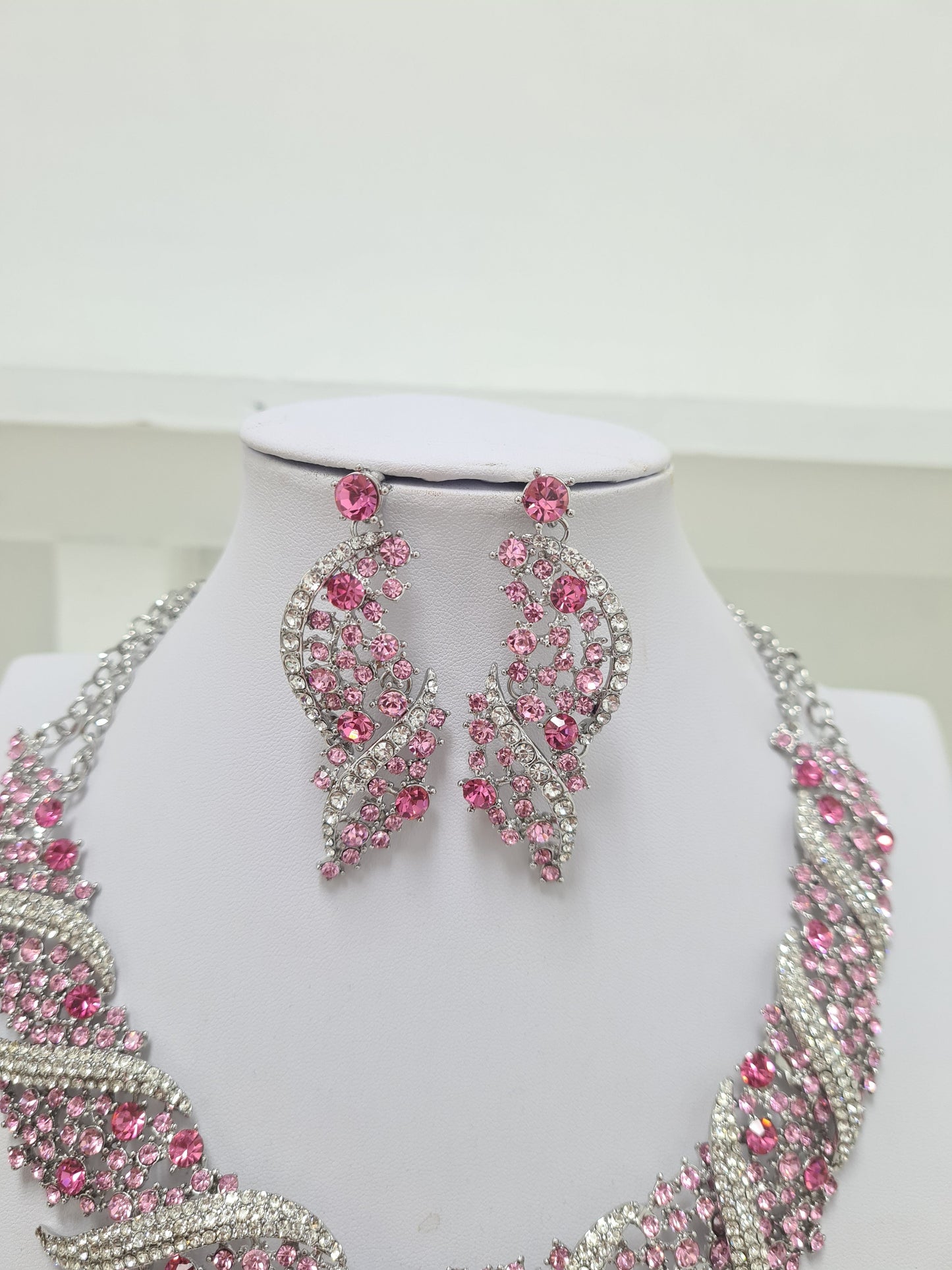 Pink and Silver Rhinestone Jewellery Set