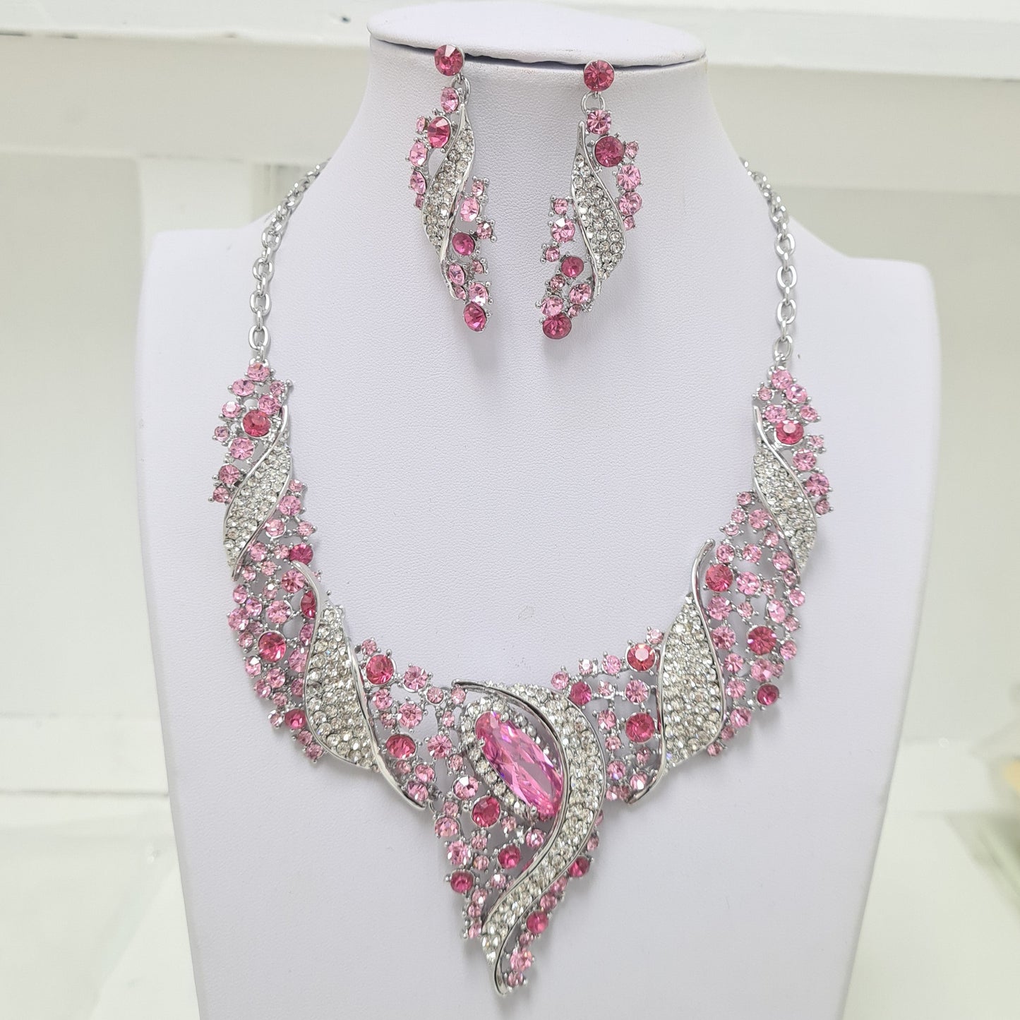 Pink Rhinestone Jewellery Set