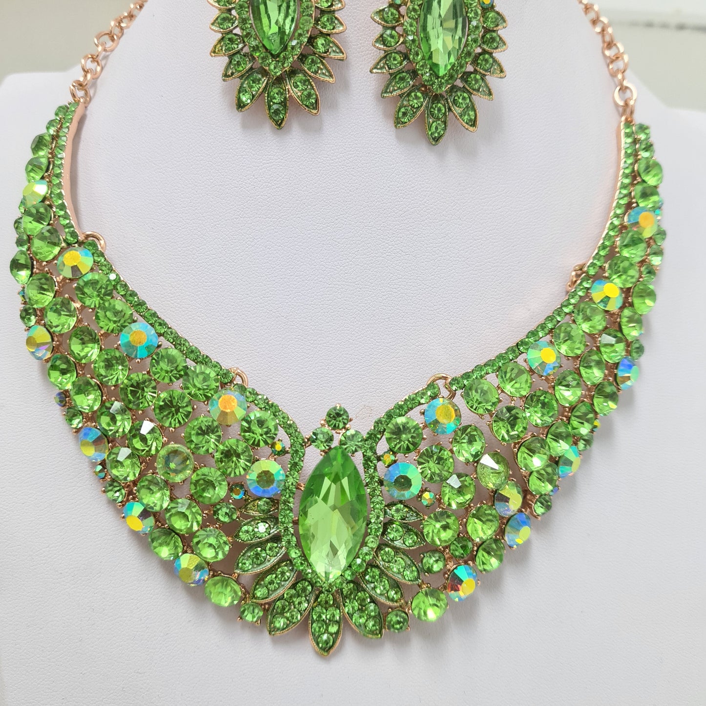 Green Rhinestone Jewellery Set