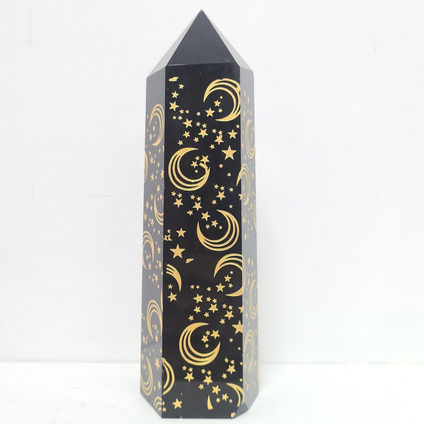 Black Obsidian Tower with Moon and Star Carving