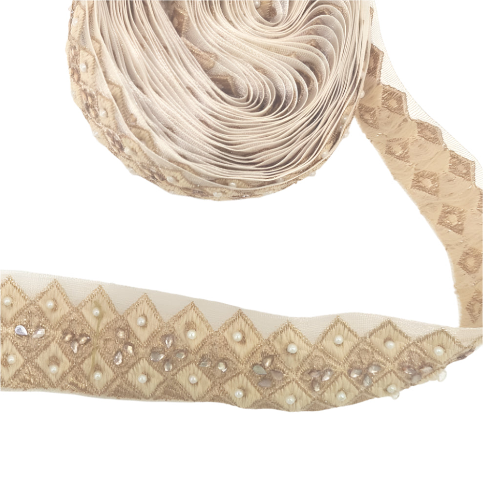 Ivory and Gold Rhinestone Trim