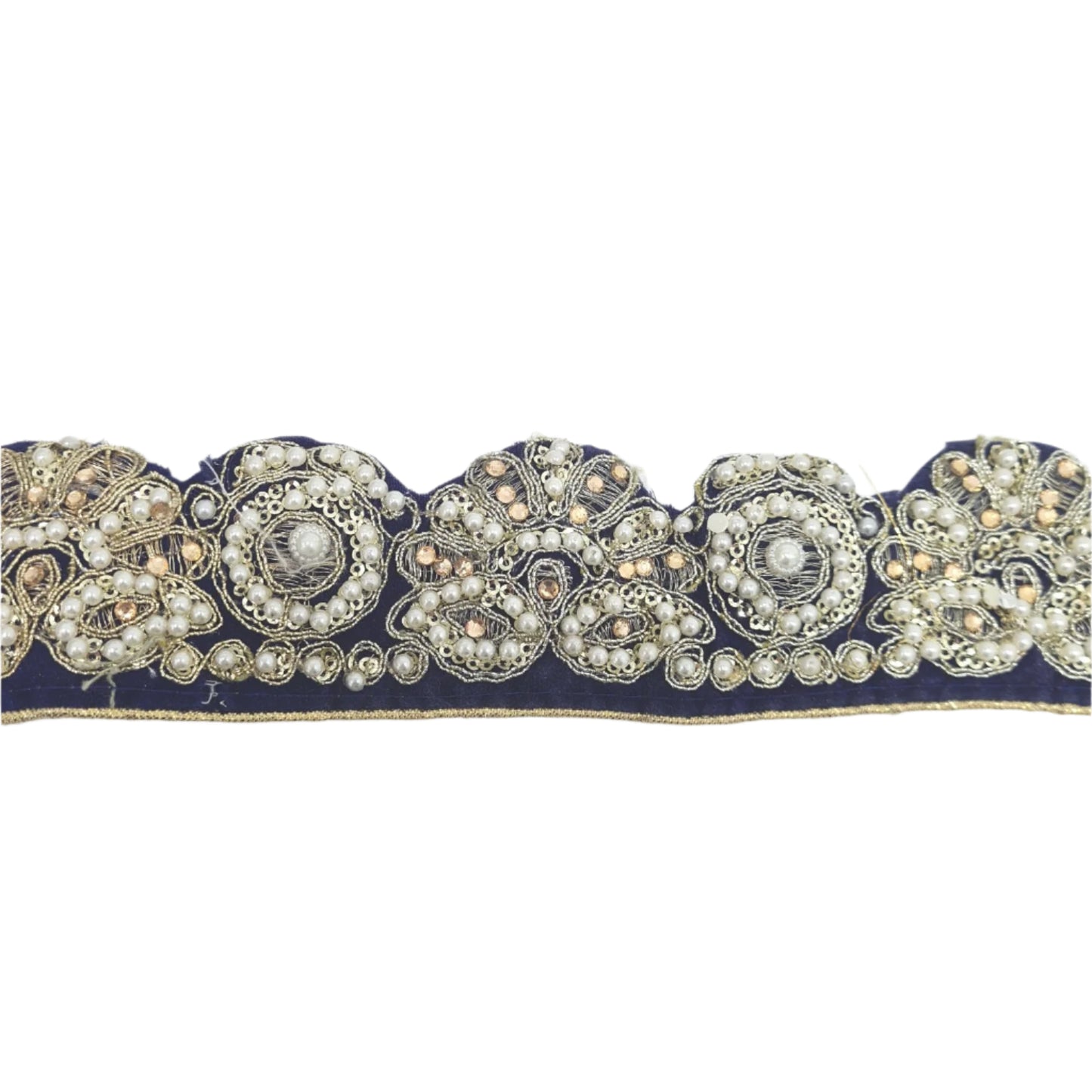 Dark Blue Fabric & Pearl Trim