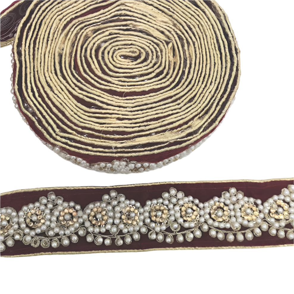 Pearl, diamante & crushed red velvet  Trim