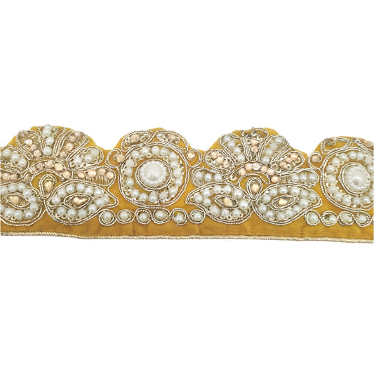 Yellow fabric & Pearl Trim
