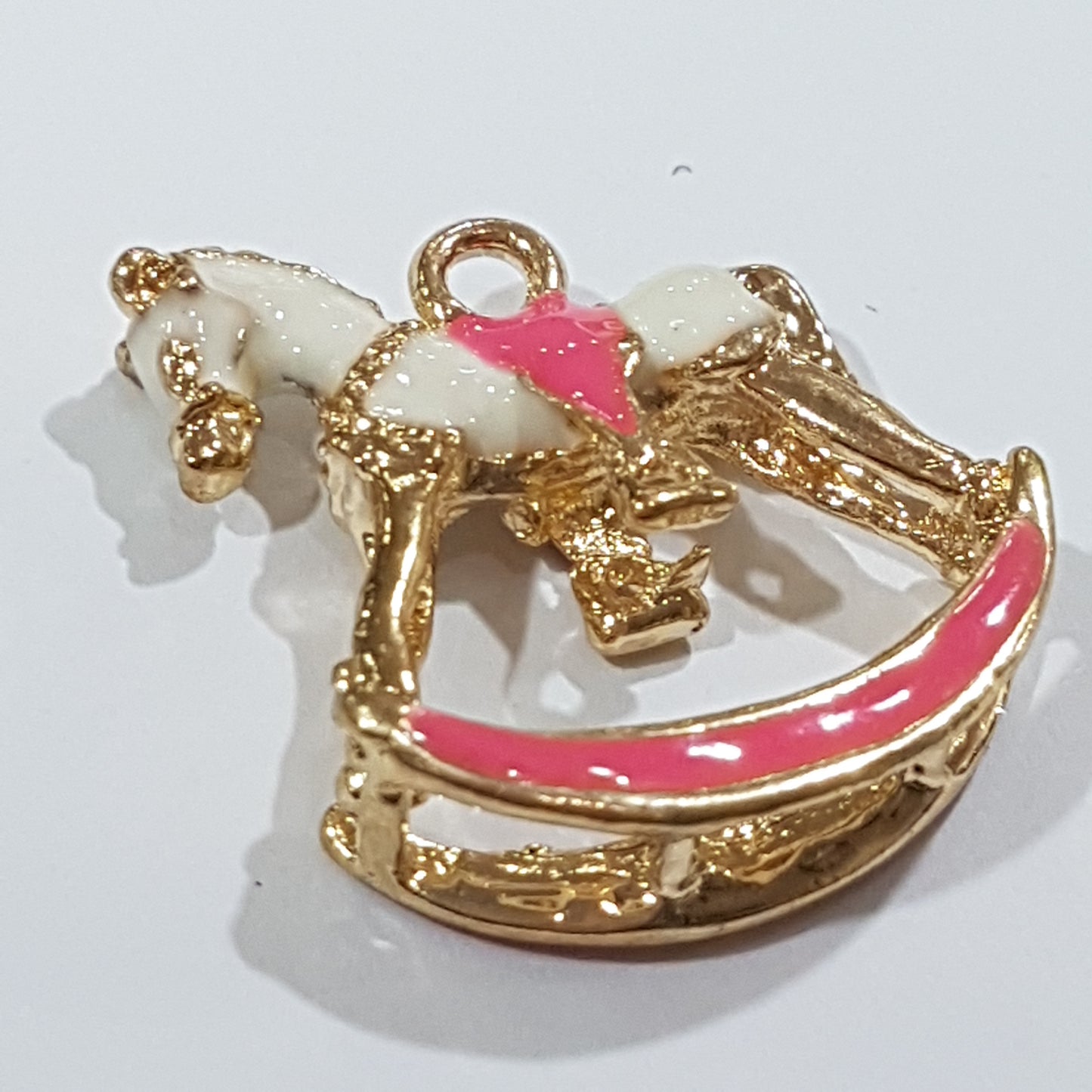 Bright Pink Enamel Rocking Horse Charm