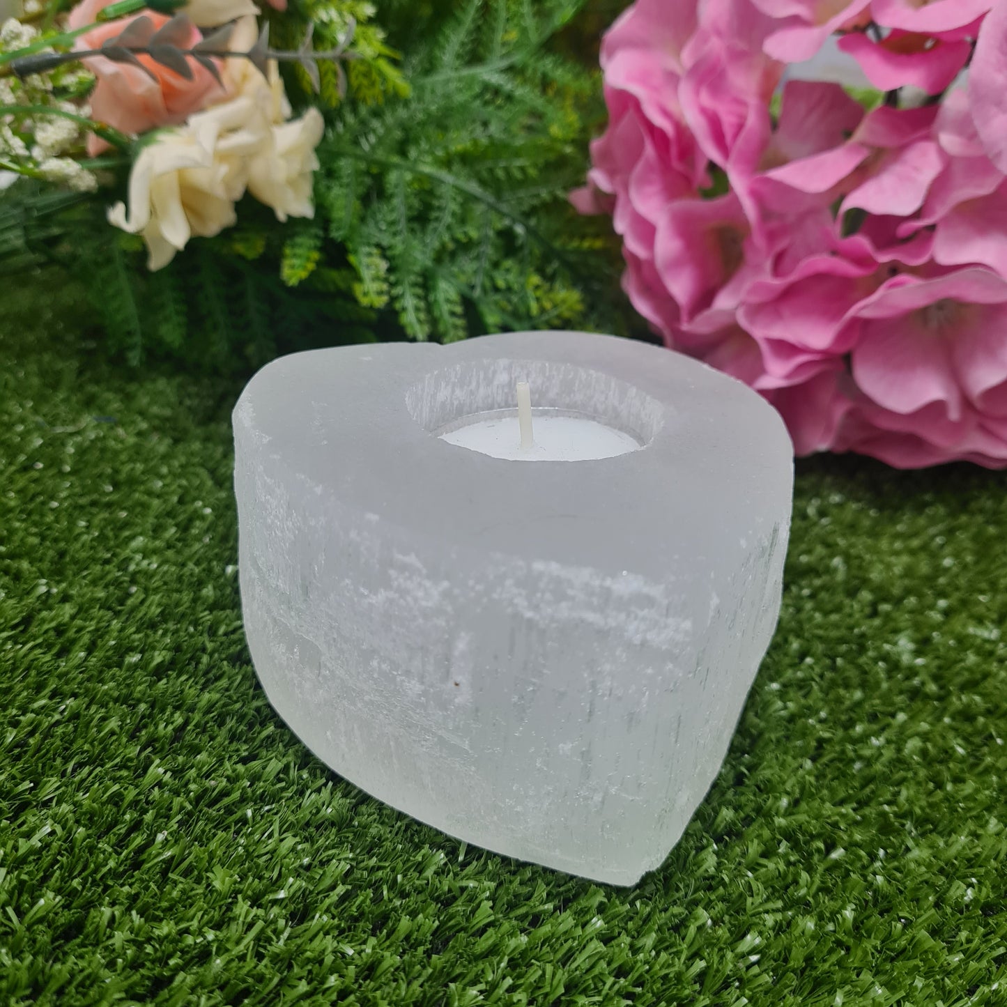 Selenite Heart Tealight Candle Holder