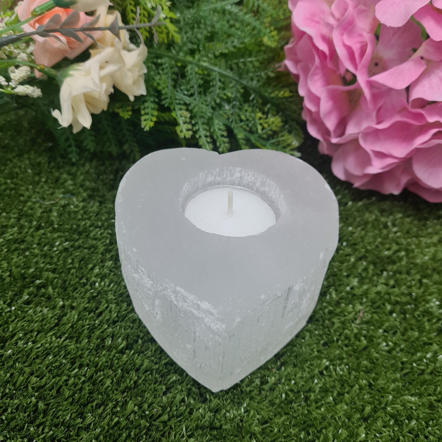 Selenite Heart Tealight Candle Holder