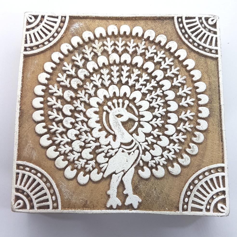 Large Peacock Block Stamp