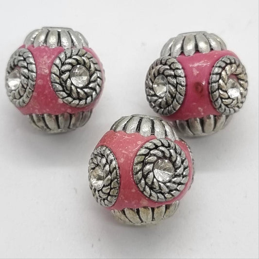 Pink and Silver Kashmiri Beads