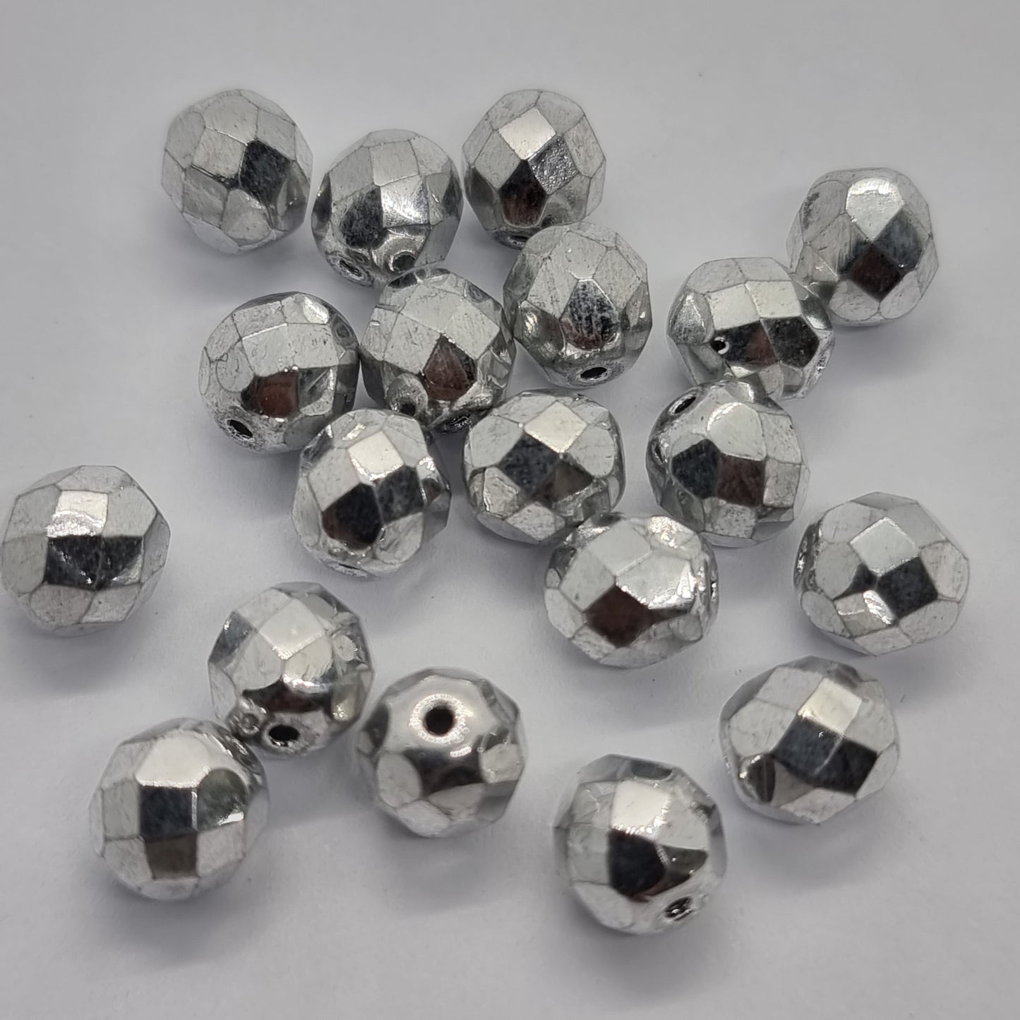 8mm Bright Silver Czech Firepolish Beads