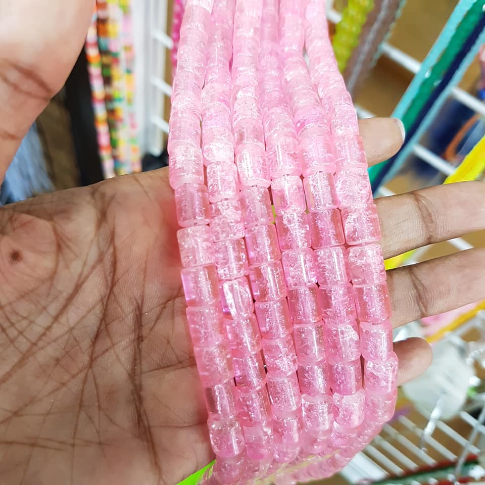 Pink Crackle Glass Bead Strand