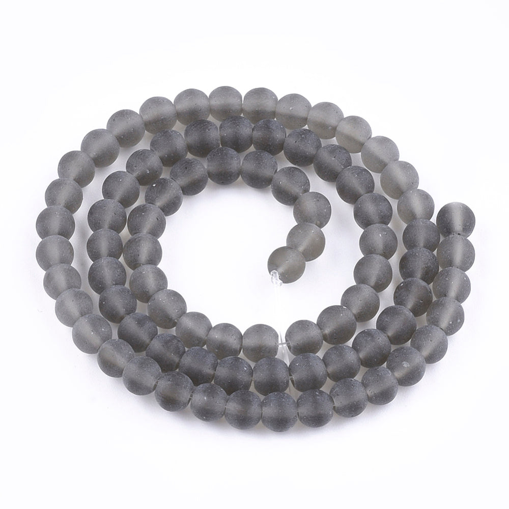 6mm Grey Frosted Glass Beads