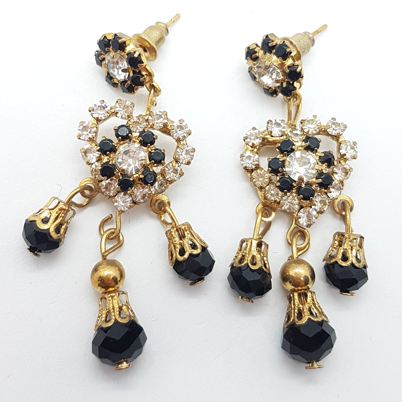 Black Rhinestone Heart Earrings