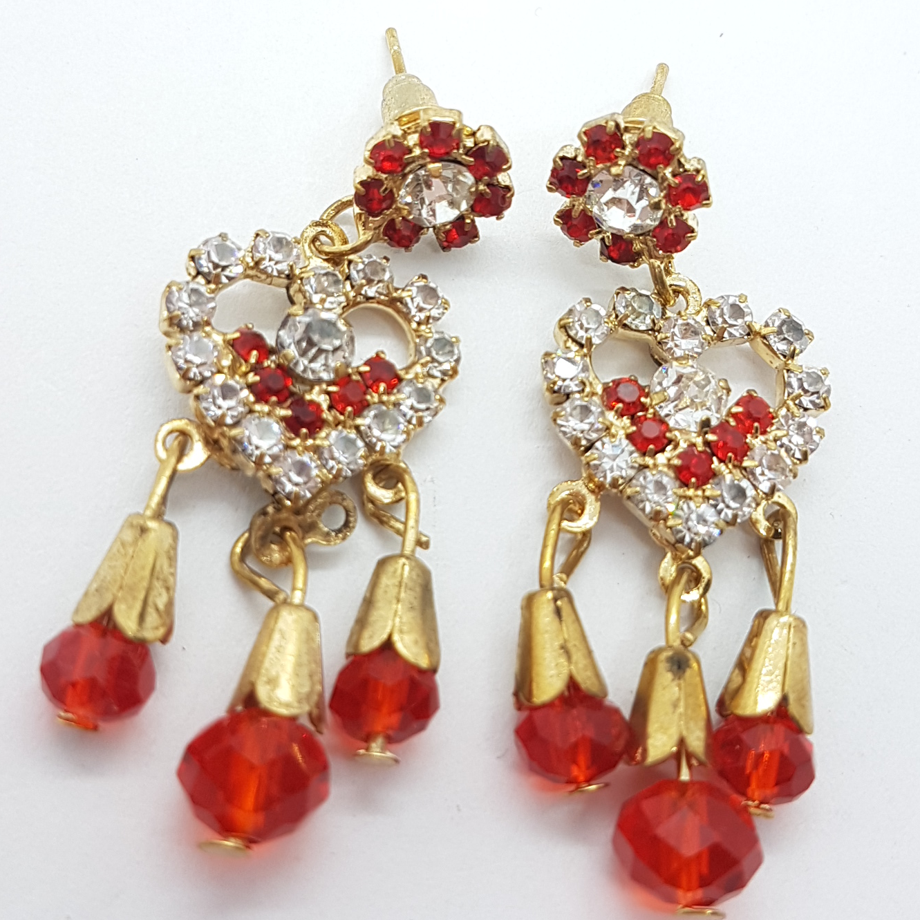 Red Rhinestone Heart Earrings