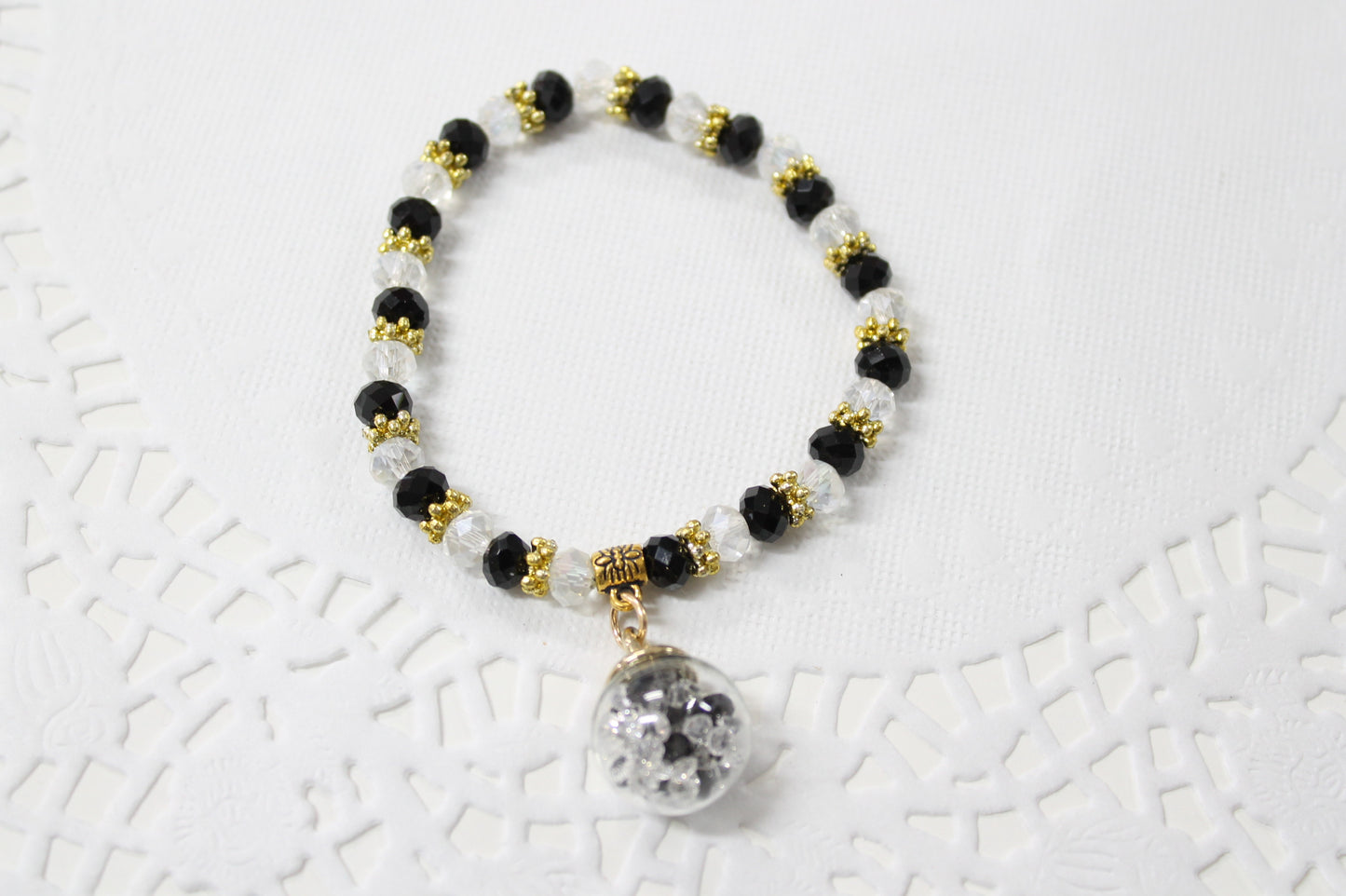 Black and Clear Crystal Beaded Bracelet