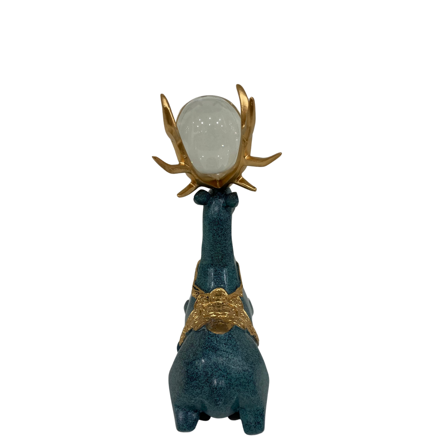 Blue and Gold Sitting Deer with Glass Ball