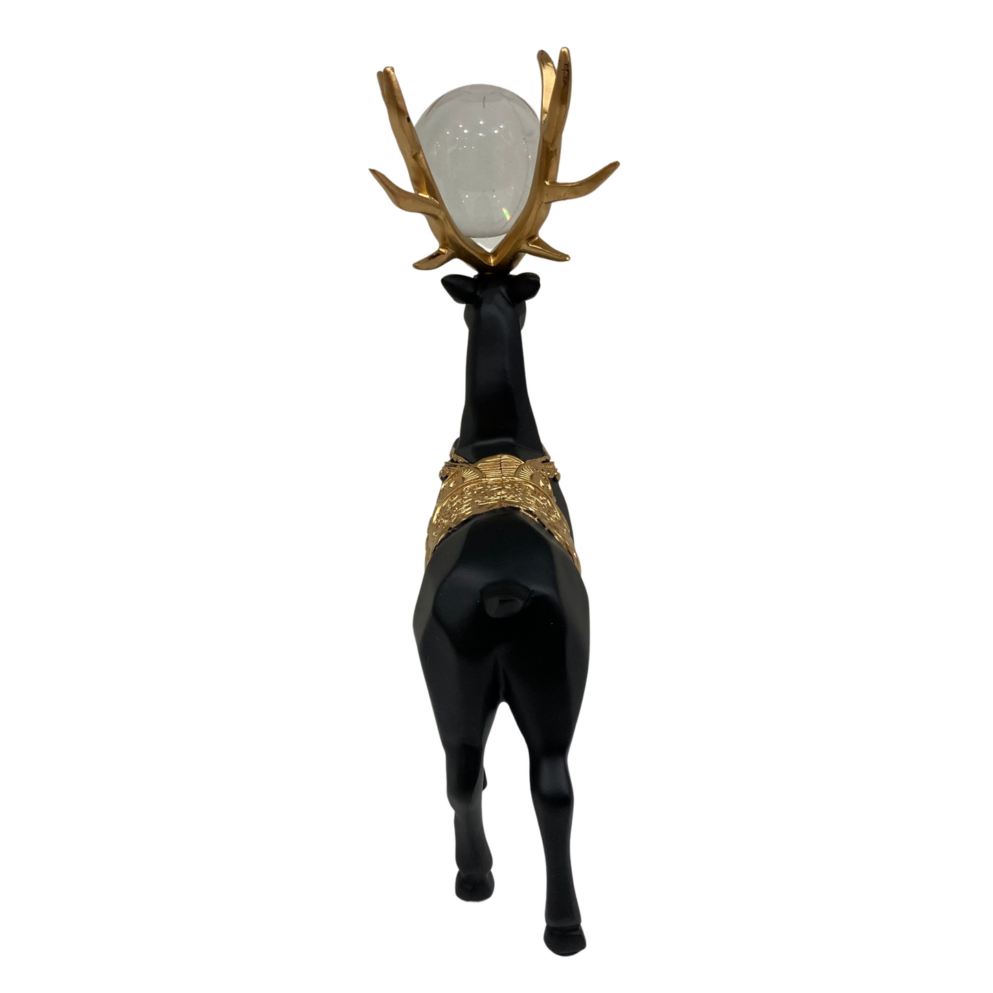Black and Gold Standing Deer with Glass Ball
