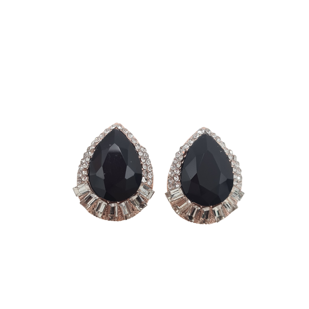 Black Tear Drop Rose Gold Earrings