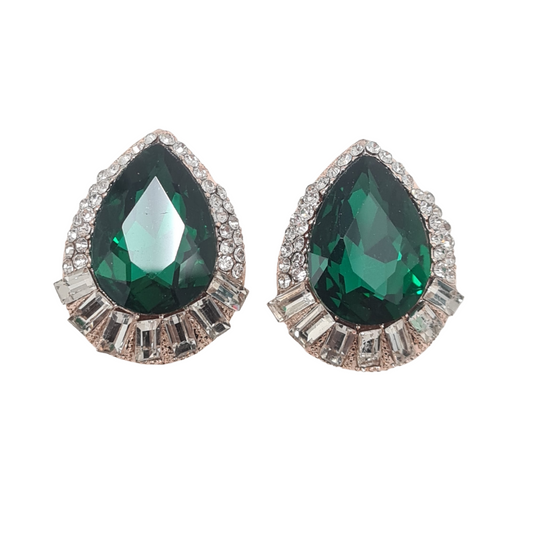 Emerald Green Tear Drop Rose Gold Earrings