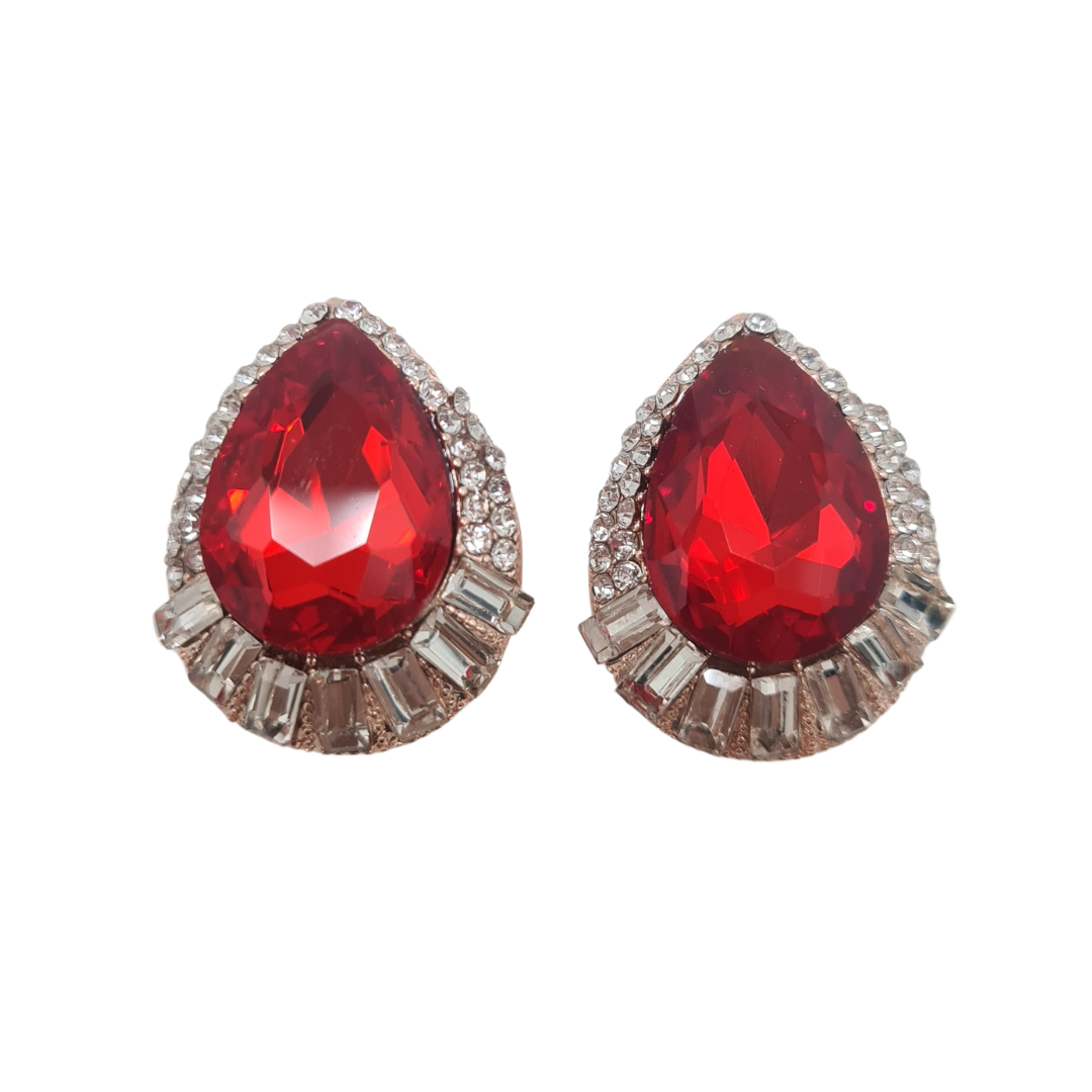 Red Tear Drop Rose Gold Earrings