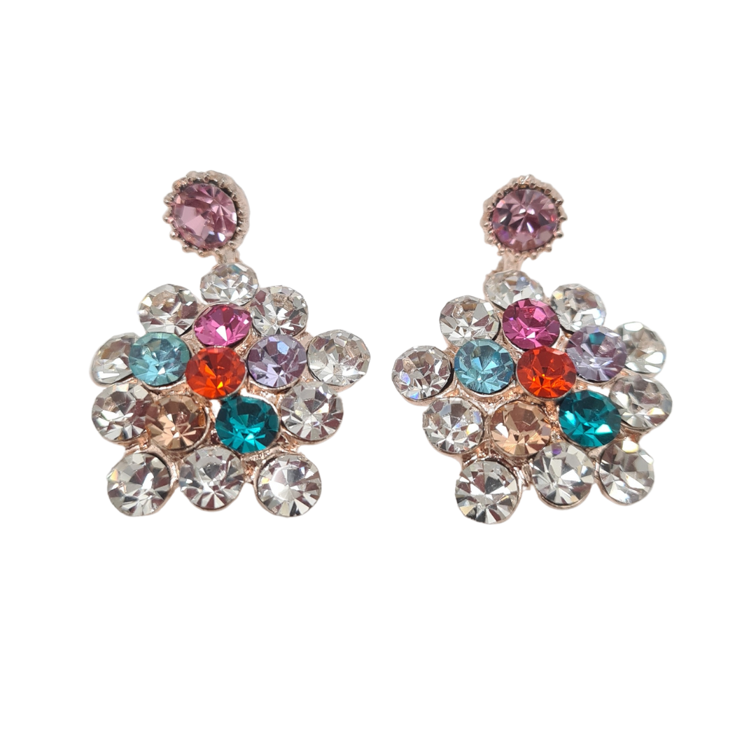 Multi Colour Cluster Flower Rhinestone Earrings