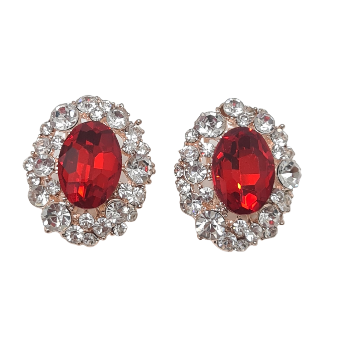 Red Oval Rhinestone Stud Earrings