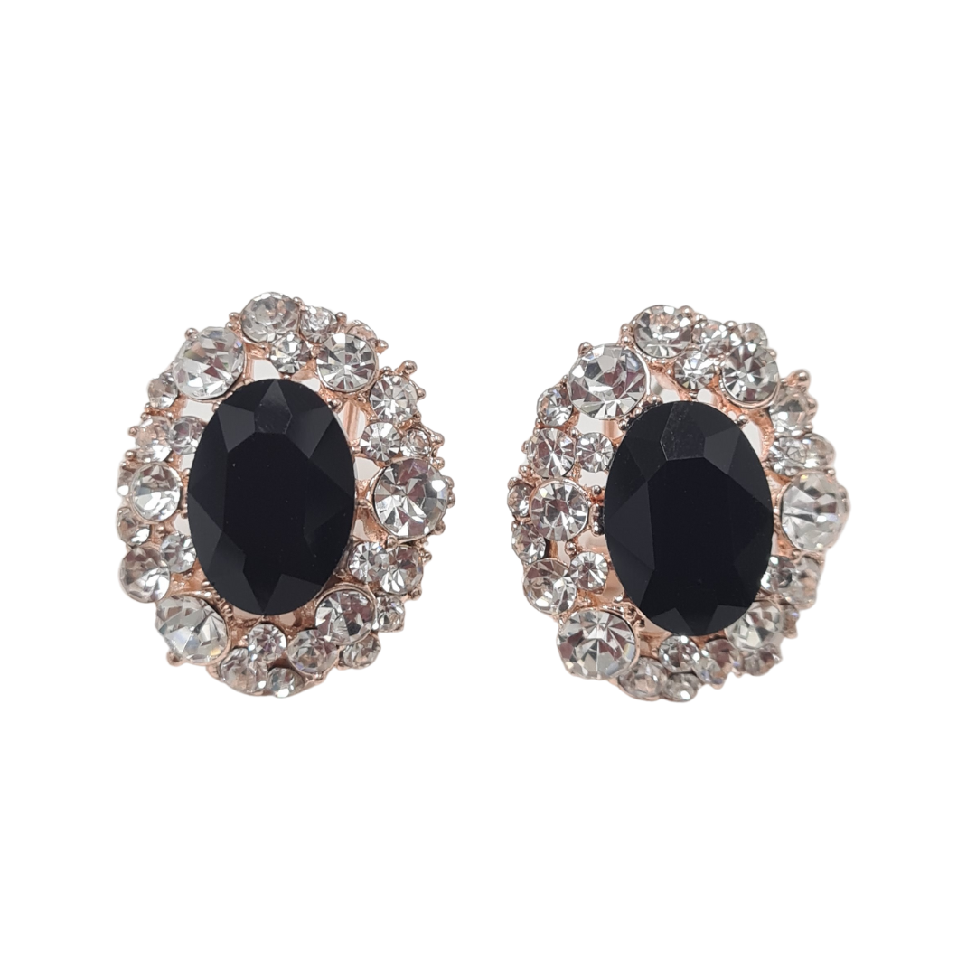 Black Oval Rhinestone Stud Earrings