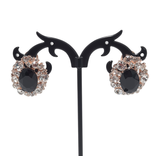 Black Oval Rhinestone Stud Earrings