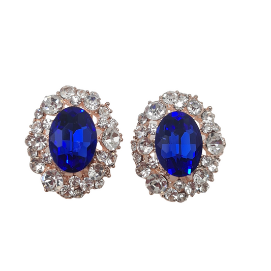 Blue Oval Rhinestone Stud Earrings