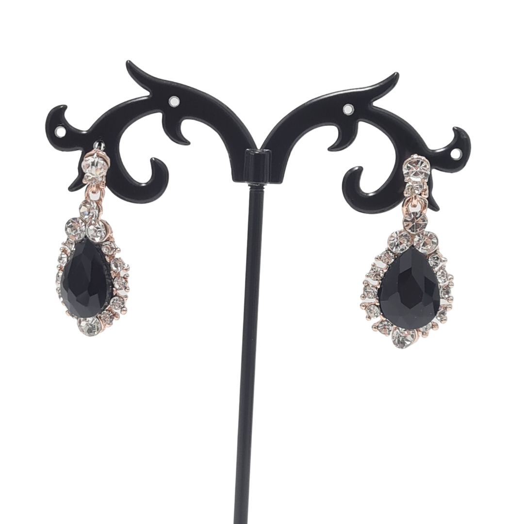 Black Rhinestone Tear Drop Dangle Earrings