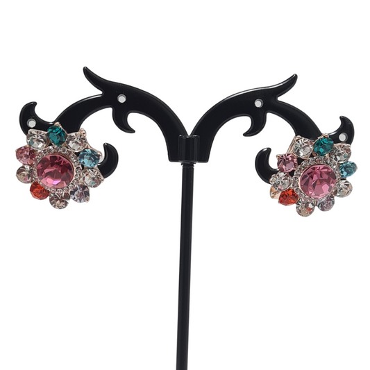 Multi Colour Rhinestone Flower Earrings