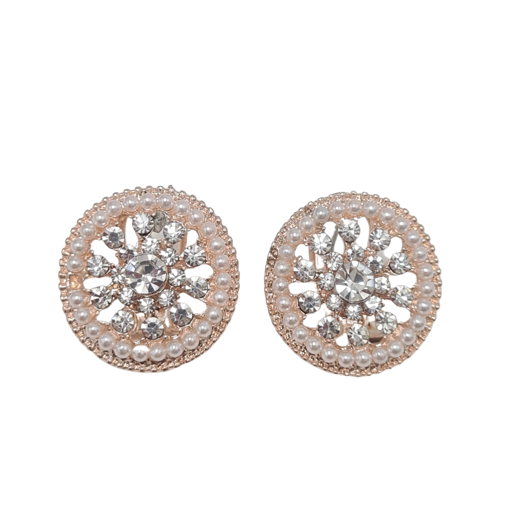 Round Rhinestone and Pearl Earrings
