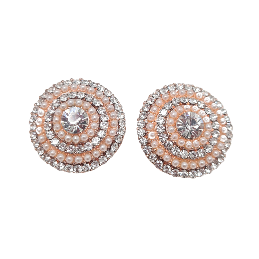 Pearl and Rhinestone Round Stud Earrings
