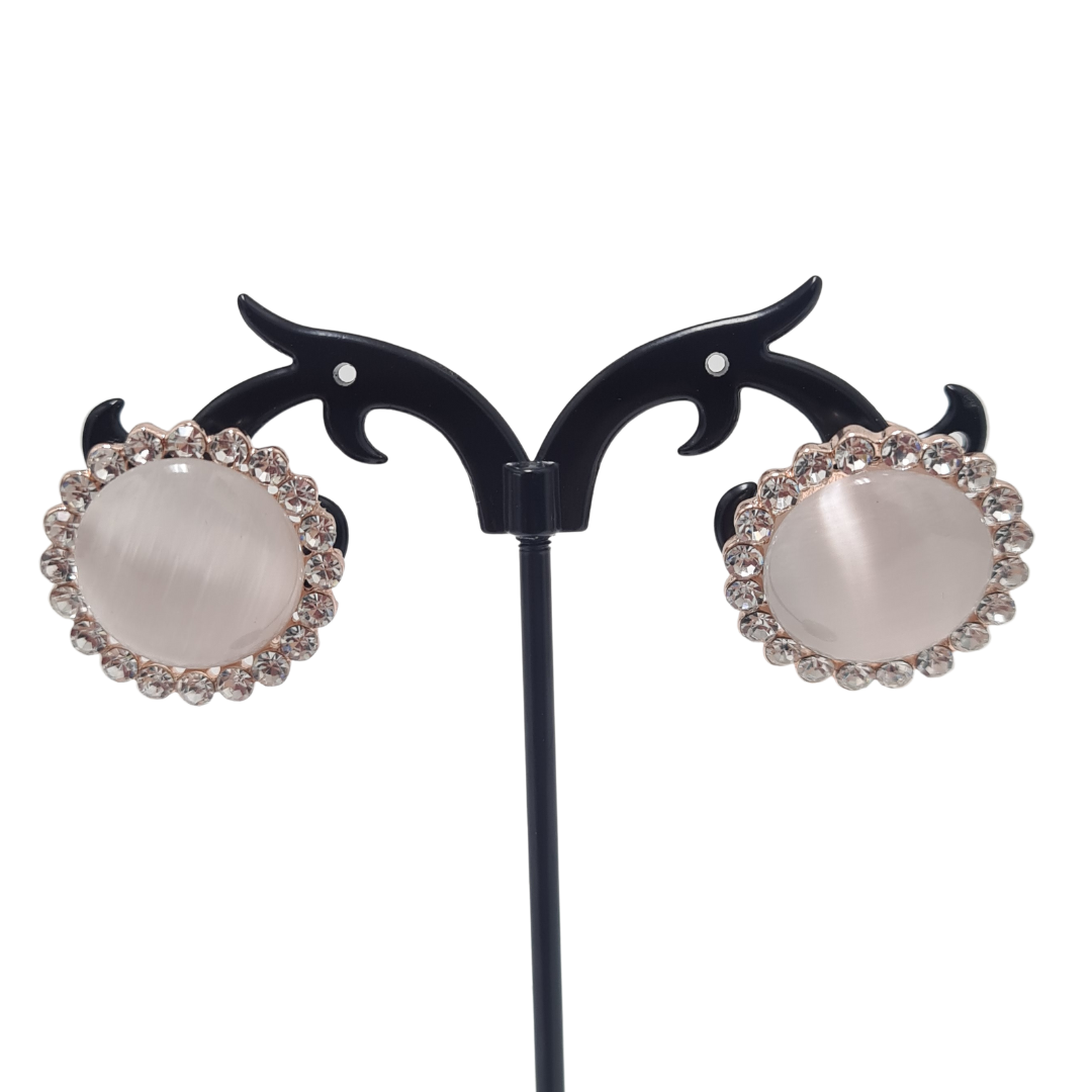 Cats Eye and Rhinestone Round Earrings