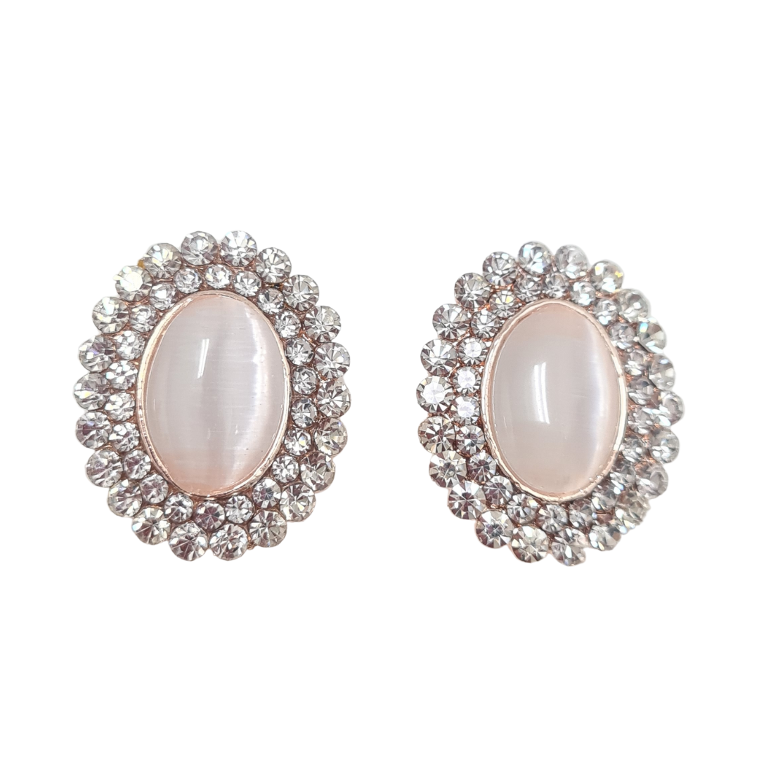 Cats Eye and Rhinestone Oval Earrings