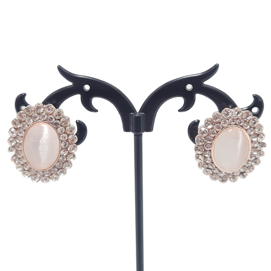Cats Eye and Rhinestone Oval Earrings
