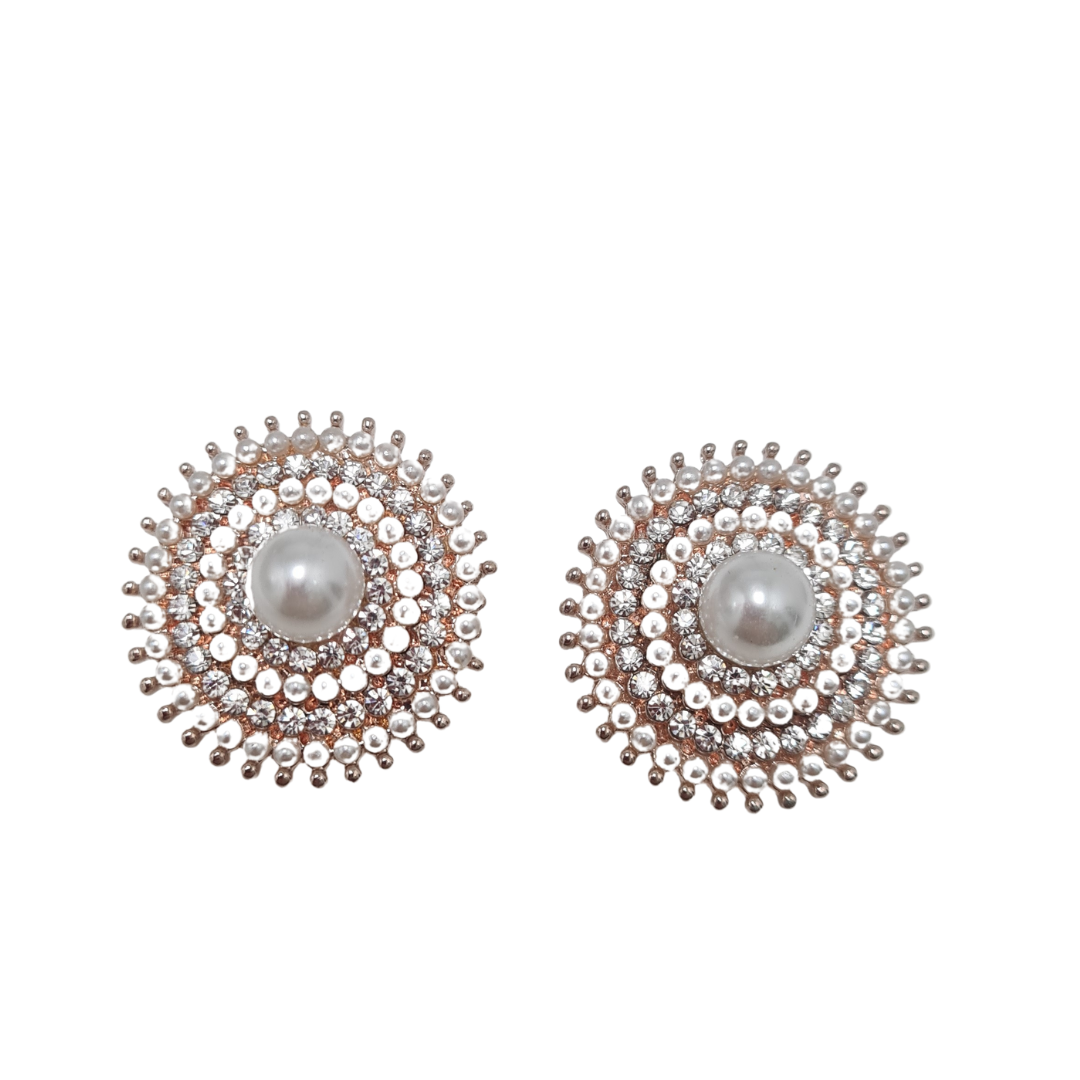 Pearl and Rhinestone Round Earrings