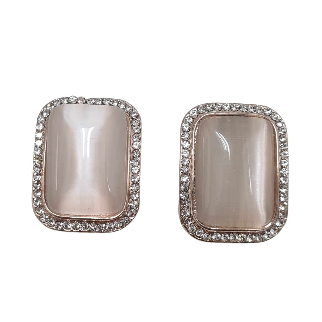 Cats Eye and Rhinestone Rectangle Earrings