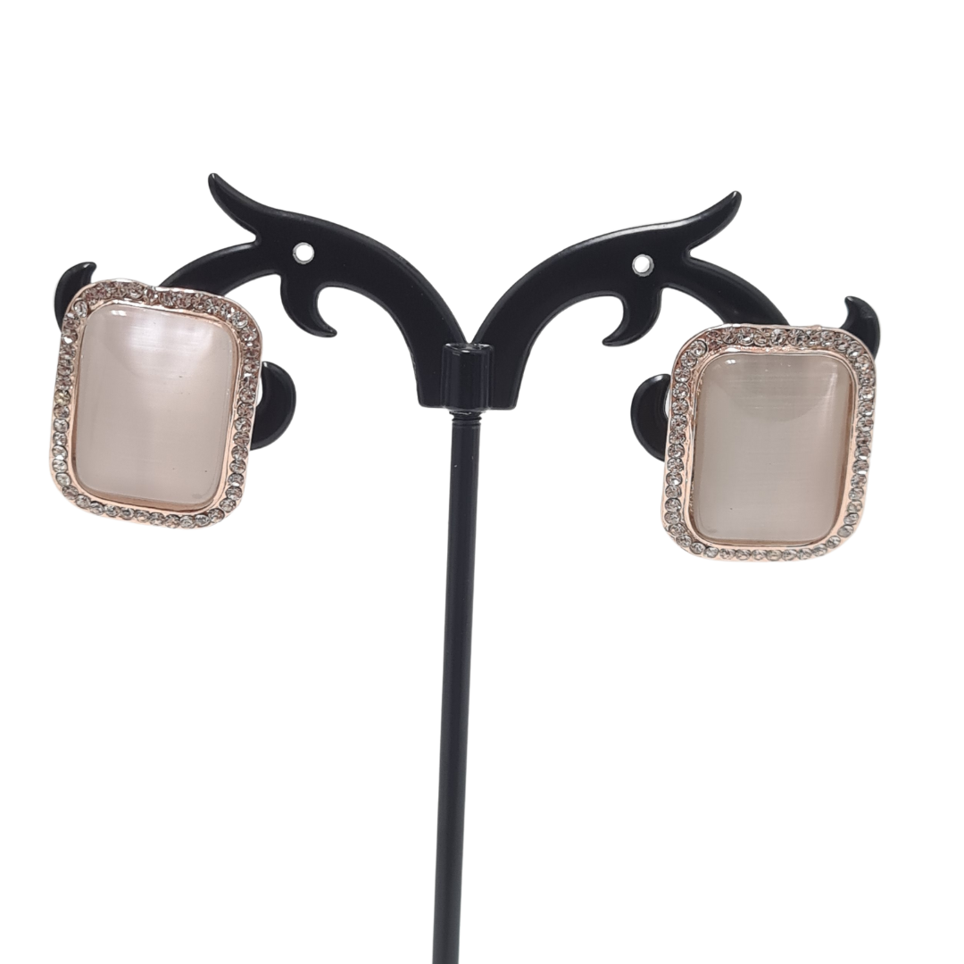 Cats Eye and Rhinestone Rectangle Earrings