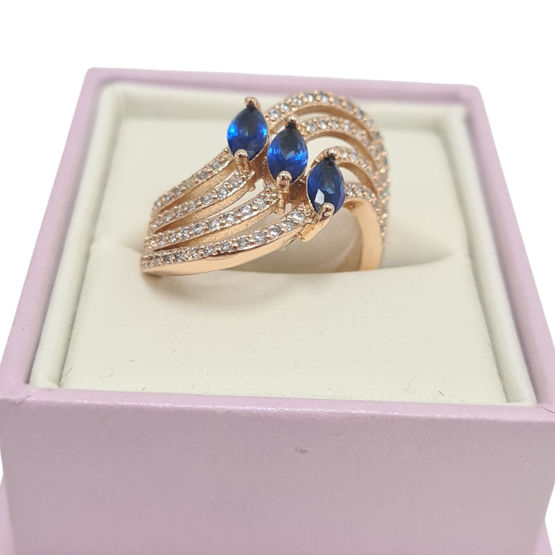 Triple Wave Blue CZ Ring
