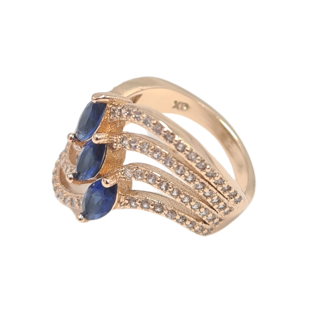 Triple Wave Blue CZ Ring