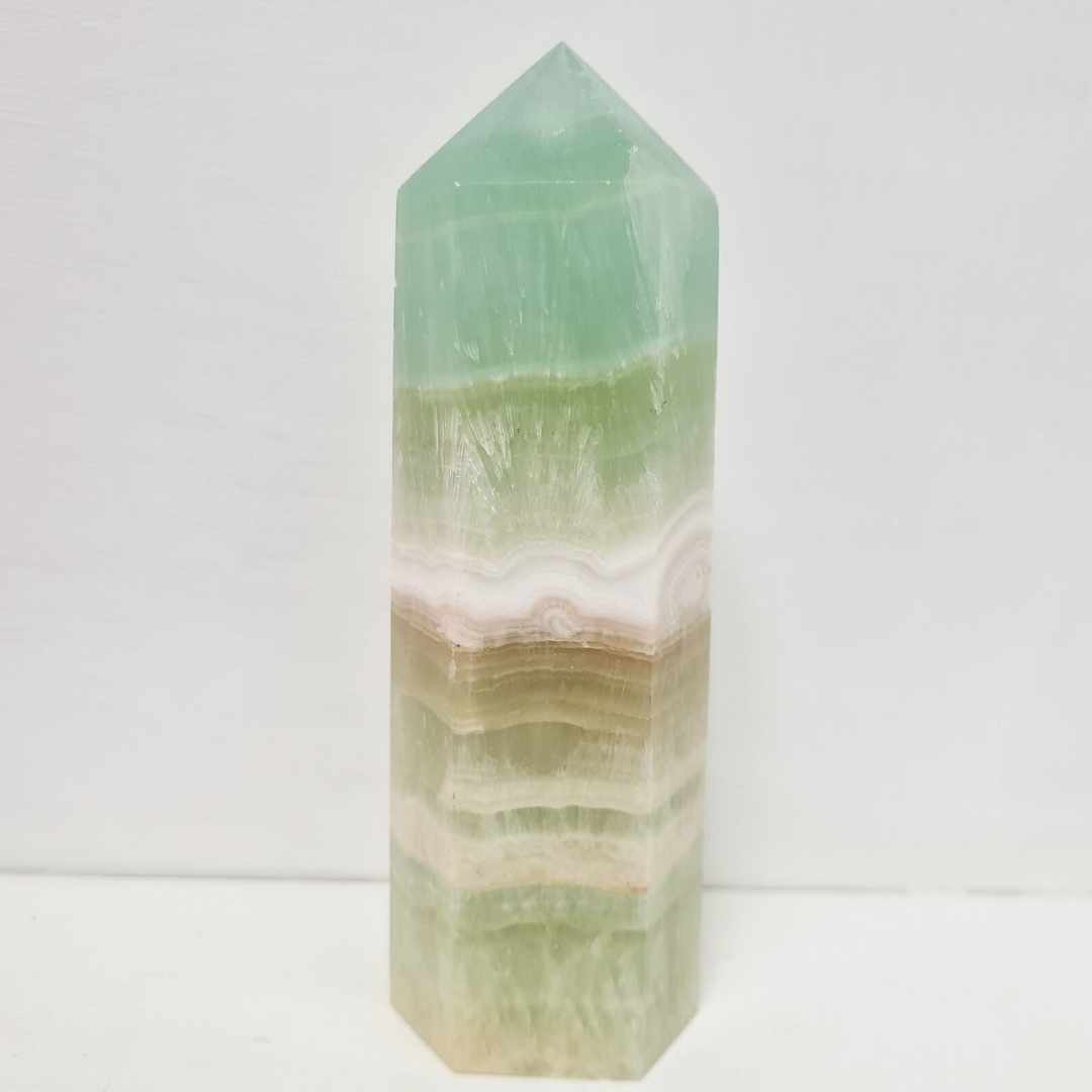 772g Pistachio Calcite Gemstone Tower